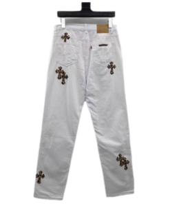 Chrome Heart Leopard Cross White Jeans