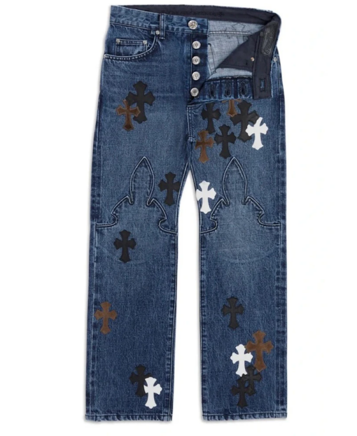 Chrome Hearts Jeans Fleur Knee Cross Patch