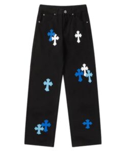 Chrome Hearts White & Blue Cross Patch Jeans